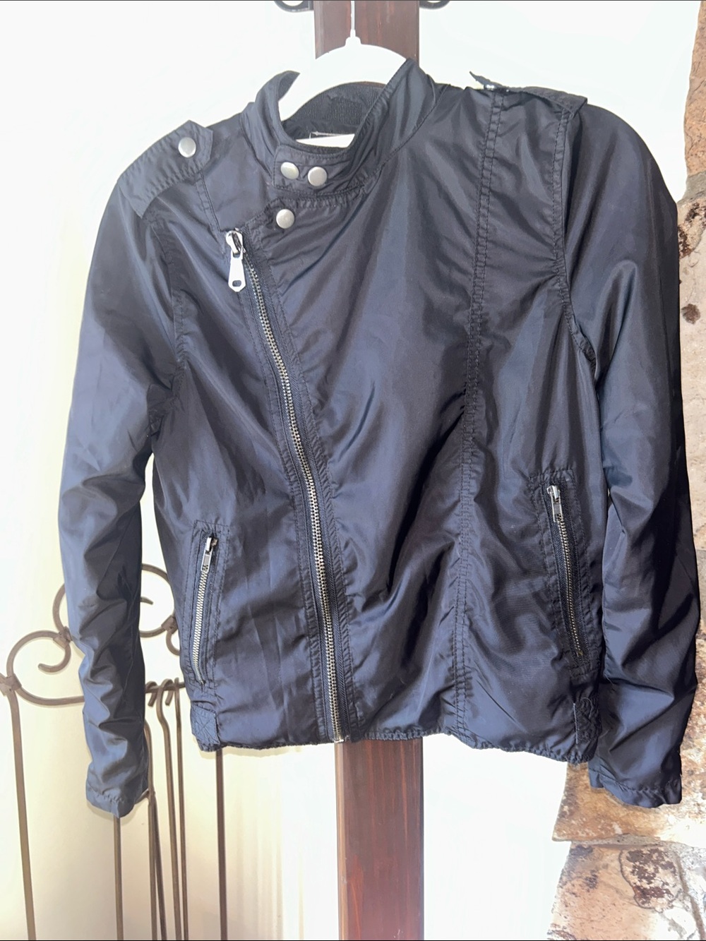 Women's Black Utility Moto Jacket with Zip Pockets
